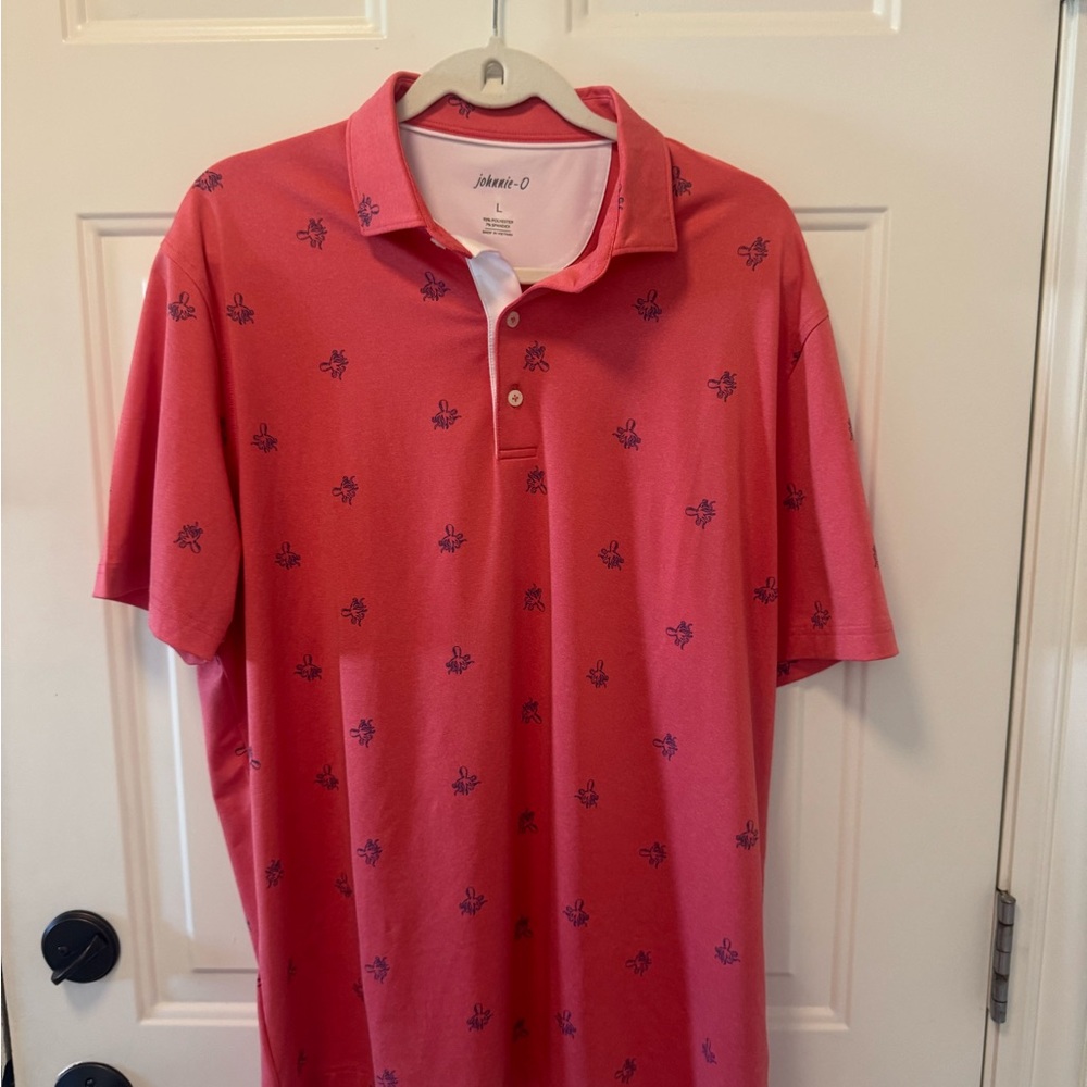 johnnie-O Men's Coral Polo Shirt with Navy Octopus Accents